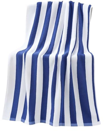 fonefunshop 100% Cotton Beach Towel Blue and White Stripes Oversized Thick Bath Towel 76x180cm