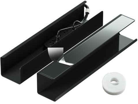 2 Pack No-Screw Cable Management Under Desk, Self-Adhesive Cord Organizer, Wire Management Tray for Office and Home (Black)