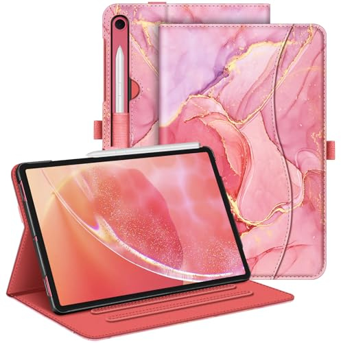 Fintie Hülle für Samsung Galaxy Tab S10 Lite/S10 FE/S9 FE 10.9&S9 11 | Folio Tablet-Schutzhülle mit verstellbarem Ständer, Dokumentenfach, Auto Sleep/Wake, Marmor Pink