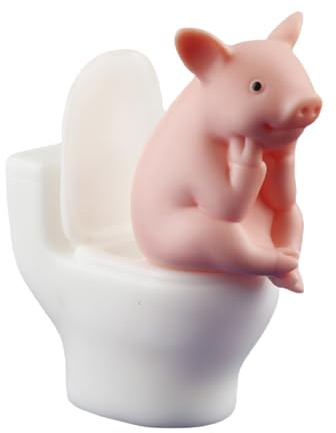 wellrun Cute Pig on Toilet Figurine,Funny Desk Ornament,Realistic Mini Pig Decoration for Table,Shelf,Room,Home Decor,Office