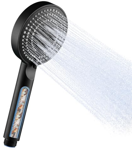 OFFO Pommeau de Douche Anti Calcaire Filtrant, 6 Modes, Noir | Douchette Haute Pression avec Filtration Multi-niveaux, Économie d’Eau, Filtre Anti Calcaire, pour Eau Dure, Salle de Bain