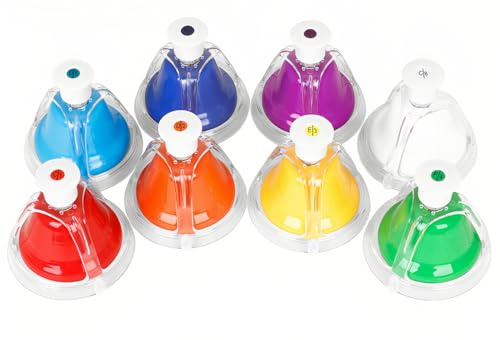 Bewinner Schreibtisch-Handglocke, Bunt, 8 Töne, Metall-ABS-Musikinstrument für die Entwicklung der Hand-Auge-Koordination von Kindern