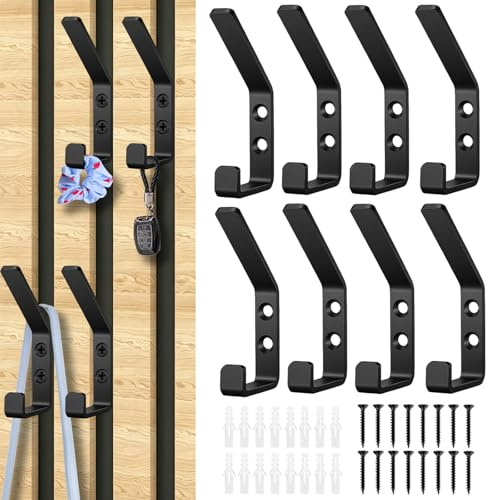 GGesii Haken für Akustikpaneele 13 mm, Akustikpaneele Wandpaneele Kleiderhaken mit Gummistopfen und Schrauben, für Aufhängen von Mänteln, Taschen, Jacken und Schlüsseln (8pcs Schwarz)