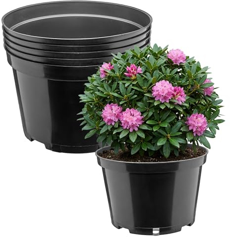Garronda Blumentopf rund Kunststoff Ø24 x 15,5 cm (5L) 5er Set mit Drainagelöchern Pflanztopf Robustes PP Pflanzgefäß für Garten Gewächshaus Balkon Anzucht Innen Außenbereich Schwarz GD-0202
