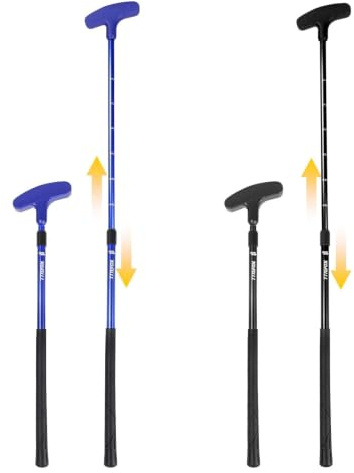 KOFULL Lot de 2 putters de Golf réglables, Bleu et Noir, Tige Extensible de 53,3 à 91,4 cm pour Tous Les âges, avec 2 balles de Golf d'entraînement
