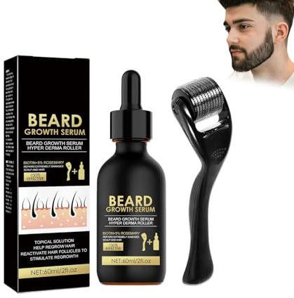 Bartwuchs-Öl, 60ml Pflegendes Bart für serum, mit Microneedling Rolle, Bart-Verdickungsöl für Männer, Natürliches Bartöl, Tägliches Bartfluid zur sanften Gesichtsbehandlung