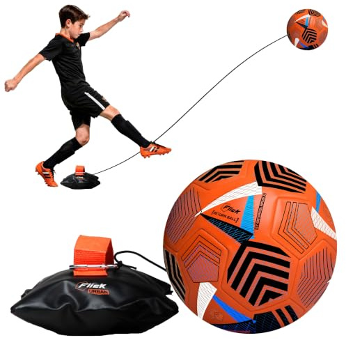 Football Flick Urban Return Ball Solo Training Equipment with 25m Bungee Cord & Size 5 Ball Football Gift for Kids, Practice Shooting & Passing Anywhere