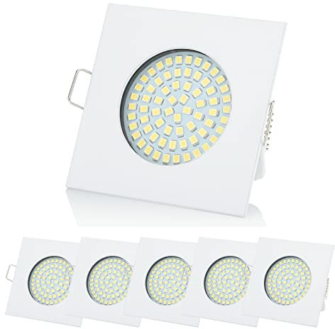 Sweet Led Einbaustrahler flach 6x Spot aus Metall - Deckenspot 3,5W mit 330lm Leuchten 230V Einbauspots, LED Einbauleuchten für Decke (Eckig,weiss, Kaltweiss)