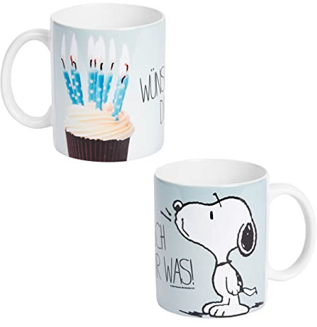 Peanuts The Tasse Snoopy - Wünsch dir was! Kaffeetasse Becher Kaffeebecher aus Keramik Blau 320 ml