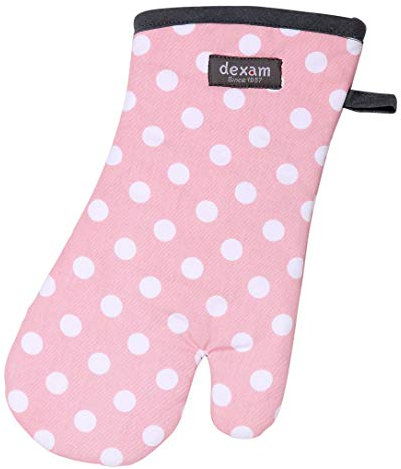 Dexam - Polka Dot Gauntlet, Blush Pink, Single Oven Glove, Thermal Layer, Cotton, Machine Washable, One Size