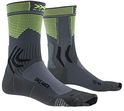 X-Socks Calzini da Ciclismo - Calze Bici Uomo - Calze Running Donna - Super Performanti - Calze Termiche Uomo - Calzini Termici, Unisex – Adulto, Charcoal / Phyton Yellow, 42-44