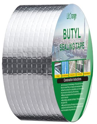 LitOrange 2 Width x 16 ft Waterproof Patch Seal Butyl RV Rubber Roof Flashing Tape for Wall Pipe Chimney Roof Boat Repair Sealant Caulking Strong Adhesive