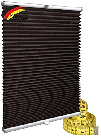 Gardinen21 Klemmfix Plissee nach Maß ohne Bohren | Jalousien Rollo mit Klemmträger | Sonnenschutz und Sichtschutz | Maßgefertige Fenster & Türen Rollos inDunkelbraun