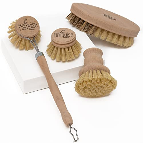 La Marquise – Spazzola per piatti in legno – Testina di ricambio, spazzola per pentole e spazzola per verdure incluse – Spazzole ecologiche e di lunga durata