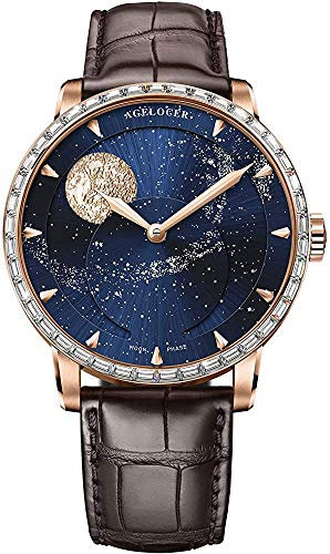 Agelocer Herren Top Brand Blue Moon Phase Dress Automatische Mechanische Edelstahl Mode Luxus Uhr, Vu:6404f2, Mechanisch
