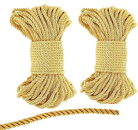 WYMAODAN weiches Polyesterseil, 2 STÜCKE 10 M / 33 Fuß 8 MM Mehrzweckseil Bastelseil 100% Nylonseil natürliches verdrehtes langlebiges langes Seil ... (Golden)