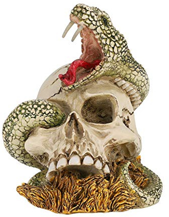 QCHOMEE Skull Ornament Resin Skull Head Novelty Halloween Ornaments Party Home Desktop Decoration Skull Props Gift for Halloween Statue Skull Figurine Collection (Scary Snake Skull)
