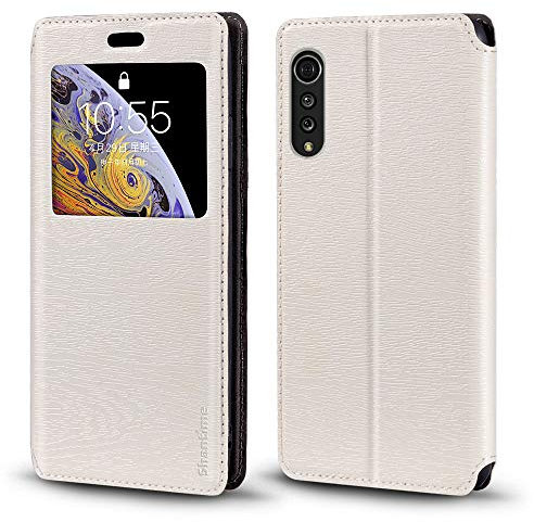 Shantime LG Velvet Case, Wood Grain Leather Case with Card Holder and Window, Magnetic Flip Cover for LG Velvet 4G White