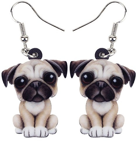 WEVENI Acryl Niedlich Mops Hund Ohrringe Haustier Welpe Baumeln Tropfen Mode Schmuck für Frauen Mädchen Zierlich Geschenke (Mops B)