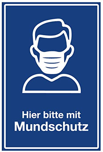 WANDKINGS Hinweisschild - Hier Bitte mit Mundschutz - stabile Aluminium Verbundplatte - Wähle eine Größe - 20x15 cm