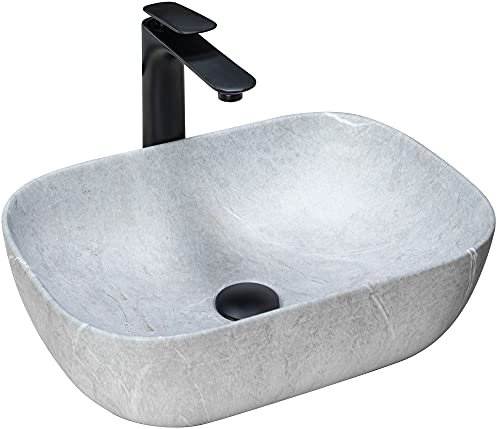 Rea Waschbecken Waschtisch Aufsatzwaschbecken Keramik Handwaschbecken Aufsatz Waschschale Rechteckig Stein Marmor 33x46 Grau