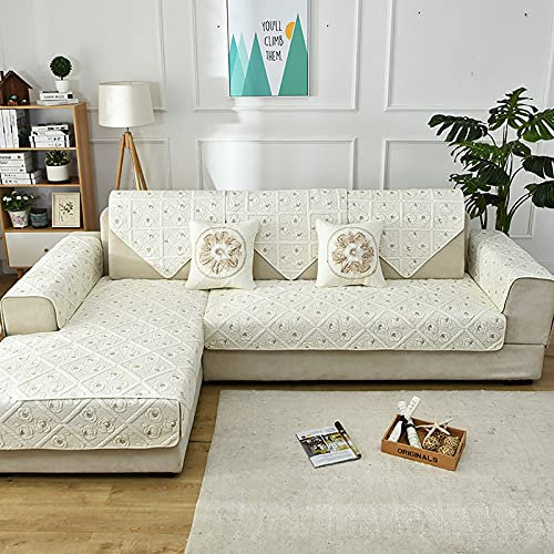 ZYFAB Gesteppte Sofabezug Für Sektionalcouch,100% Baumwolle Sofahusse Reversible Möbelschutz,Loveseat Liege L-Form Couch-Abdeckung Für Hunde-C 90x70cm(35x28in)