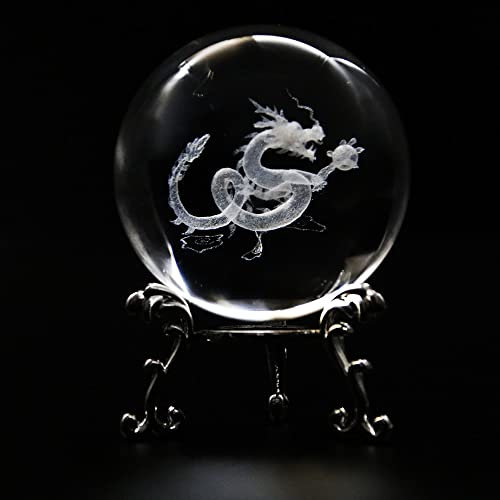 3D Laser Kristall Kugel Briefbeschwerer Drachen Figuren Glas Kristall Kugel mit Ständer Geschenk