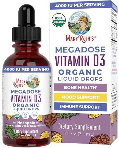 MARYRUTH'S Vitamin D3 Liquid Drops | Megadose 4000 IU | USDA Organic Liquid Vitamin D Spray for Adults & Kids | Immune Support & Bone Health | Vegan | Gluten Free | Non-GMO | 30 Servings