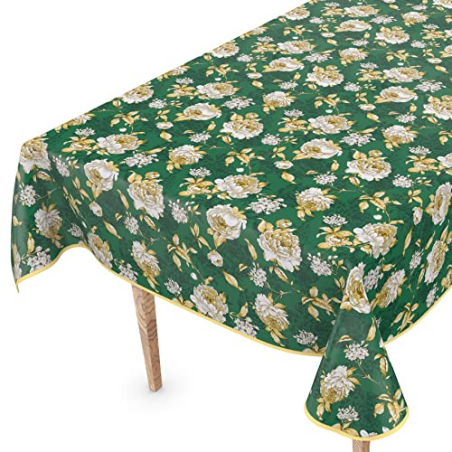 ANRO Tischdecke abwaschbar Wachstuch Wachstuchtischdecke 160 x 140cm mit Saum Alexandra Grün pflegeleicht Wachstischdecke wasserabweisend Gartentischdecke Meterware Lotuseffekt
