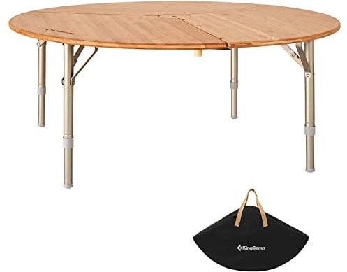 KingCamp Bambus Klapptisch Rund Camping Falt Tisch Alu Holz Höhen Verstellbar XL