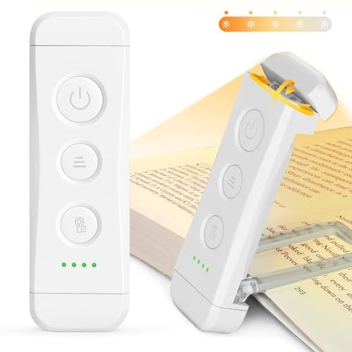 Glocusent 2er Set Leselampe Buch Klemme, Wiederaufladbare USB Leselicht im Bett, 3 Bernsteinfarben & 5 Helligkeit Dimmbar, Kompakt Langlebig Buch Leselampe, Geschenk für Kinder Bücherwürmer