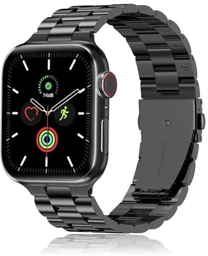 QAZNZ Metall Kompatibel mit iWatch Armband 40mm 41mm 38mm 42mm(Series 10), Damen Herren Edelstahl iWatch Bands für iWatch Ultra 2/Ultra SE,iwatch Series 10 9 8 7 6 5 4 3 2 1(Schwarz)