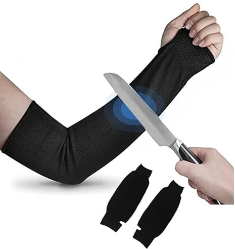 IXIGER Schnittfeste Ärmel, Armschutz für Gärtner, Armschoner für dünne Haut, 45 cm Ärmel, Armschutz für Garten, Küche, Schweißen usw., 1 Paar (schwarz), Schwarz , L