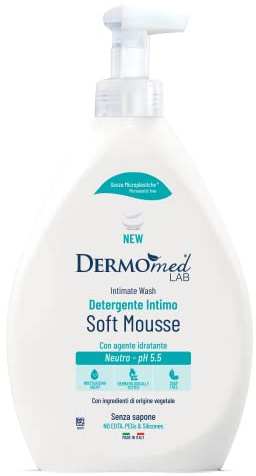 Dermomed, Detergente Intimo Soft Mousse Neutro, con Agente Idratante, per l'Igiene Intima Esterna, Deterge Delicatamente anche le Pelli Più Sensibili, pH 5.5, Dispenser da 600 ml