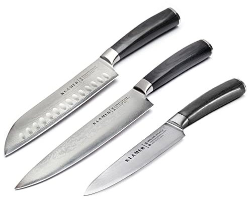 KLAMER Premium Damastmesser echter japanischer Stahl (3er Messerset)