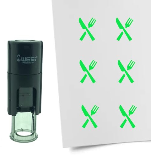 CombiCraft Selbstfärbender Stempel mit Besteck-Motiv in der Farbe Grün 10mm rund