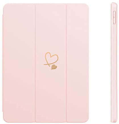 Fycyko Compatible for iPad 10.2 Inch Case, iPad 9th/8th/7th Generation 2021/2020/2019 Case with Pencil Holder & Tip Cover, Women Girls Cute Love Heart Pattern Protective Case,Pink