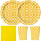 Vaisselle jetable pour fête Motif jaune 64 pièces Assiettes, gobelets, serviettes
