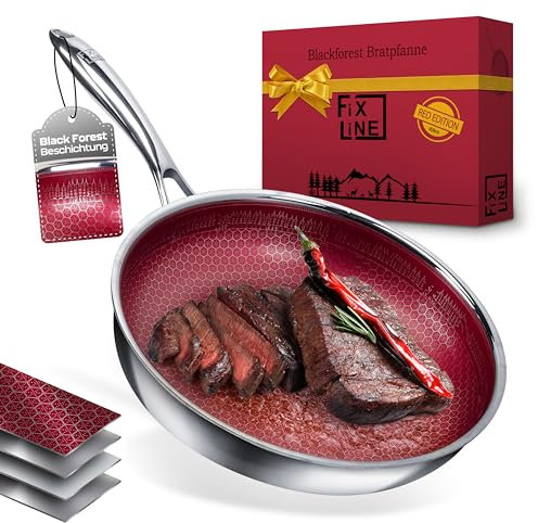 FIXLINE® Black Forest Design Poêle à servir 28 cm - Edition Rouge - Revêtement anti-rayures - Tous feux y compris induction - Résistant au four jusqu'à 250 °C - Nettoyage facile