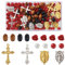 Pandahall Kit de 180 Perles de Cinabre en Forme de Rose en Bois Naturel Avec Pendentifs en Forme de Croix, Liens de Style Tibétain pour Fabrication de Bracelets