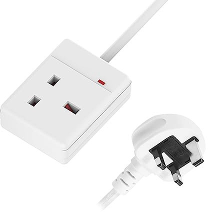 15M 1 Gang Socket Extension Lead UK Pin Plug and Cable White Electric Extension Lead Mains Strip