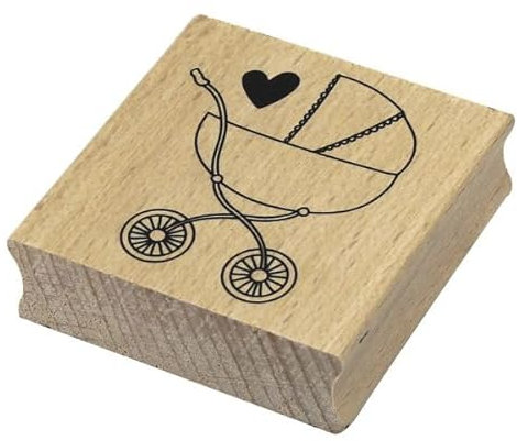 Artoz Stempel – Holzstempel – „Kinderwagen“ – 60 x 60 mm – Motivstempel zum Kartenbasteln für Einladungen zur Taufe, Grüße zur Geburt oder Deko zur Baby Shower Party