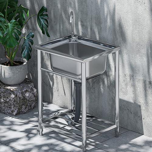 AVIITI Fregadero Independiente De Acero Inoxidable, Fregaderos De Cocina Multifunción De Un Seno Para Interior Y Exterior, Para Cocina Bar Restaurante,Silver a,53x40x75cm