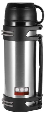 Termo de acero inoxidable de 1,5 L, termo con vaso, aislamiento de doble pared, botella de agua de camping con mango robusto, a prueba de fugas, botella para deportes al aire libre, viajes,