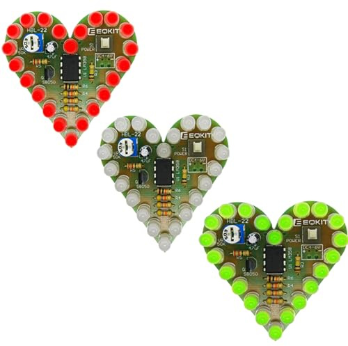 DIY Bausatz Herzform Atmende Lampe Bausatz DC 4V-6V Atmende LED Suite Rot Weiß Blau Grün DIY Elektronische Produktion zum Lernen Rot Grün Weiß,3Stück