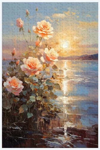 pour Adulte, Puzzle en Bois 1000 pièces, pour Roses sur la mer au Coucher du Soleil, Eau pétillante, Puzzles Paysage (a ; 1000)