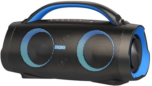 DOSS Extreme Boom+ Bluetooth Lautsprecher Draußen mit Wasserdichter IP67, 100W Stereo Sound, 10400mAh PowerBank, Farbe Licht, USB-C, Musikbox Bluetooth Box für Camping, Pool, Strand, Garten - Blau