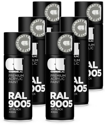 COSMOS LAC Sprühlack Sprühdose - 400ml - Sprühfarbe für den DIY-Bereich, geeignet für alle Oberflächen - Lackspray (6, RAL 9005 - schwarz seidenmatt)