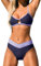 CUPSHE – Maillot de bain deux pièces pour femme, avec découpe, taille haute, col rond, bas en V, Violet/Bleu, Taille L