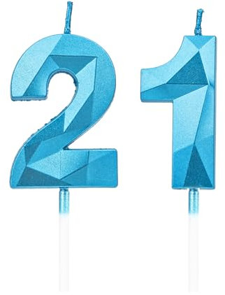 21th Birthday Candles, Blue Number Candles Birthday Decoration, Happy Birthday Cake Toppers, for Birthday Parties Weddings Company Anniversaries (Blue, 21)